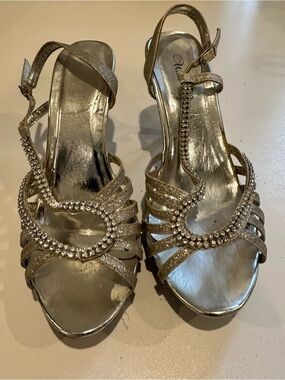 Wild Rose Silver Rhinestone Evening Slingback Heels